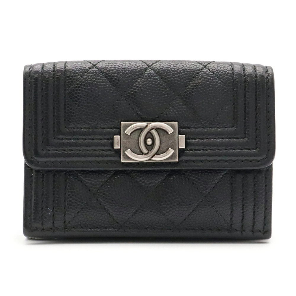 CHANEL Boy Chanel Matelassé Coco Mark Small Flap Wallet, Caviar Leather, Blac...